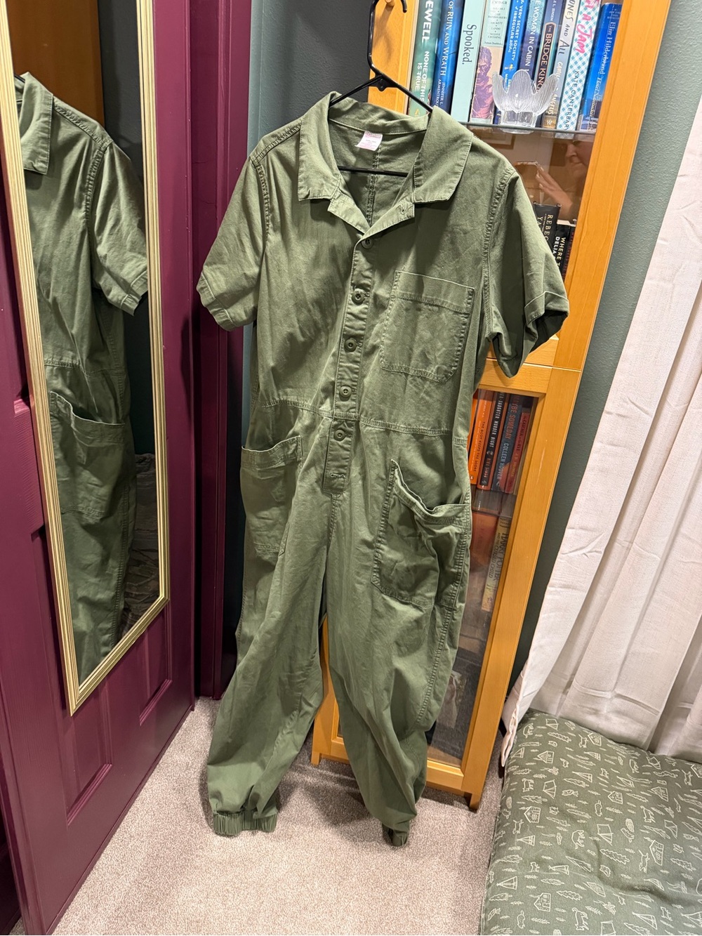 Utility Short-Sleeve Olive Green Jumpsuit
